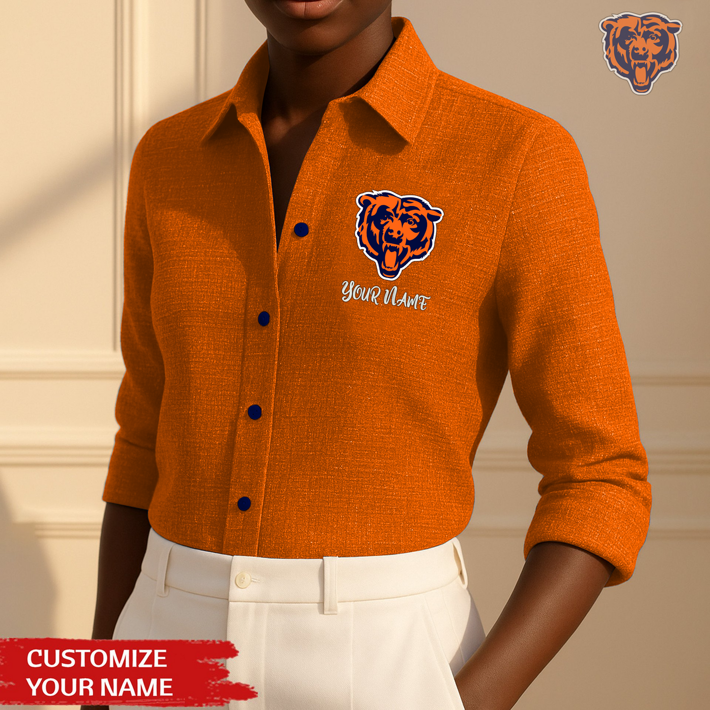 Premium NFL CHI Long Sleeve Button Up Shirt V1 NMD TTV