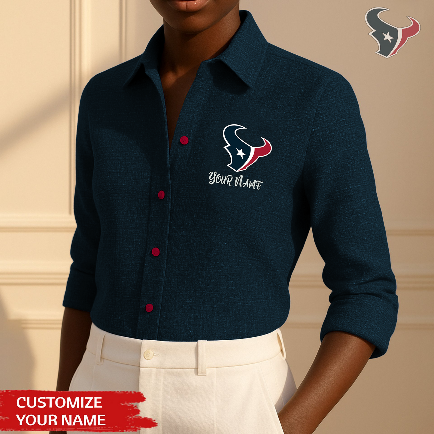 Premium NFL HOU Long Sleeve Button Up Shirt V1 NMD TTV