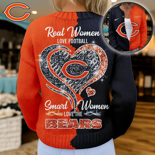 Premium NFL X CHI Smart Woman Love Football Cozy Split Knit Cardigan V2 NDT NHM