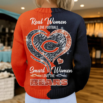 Premium NFL X CHI Smart Woman Love Football Cozy Split Knit Cardigan V2 NDT NHM