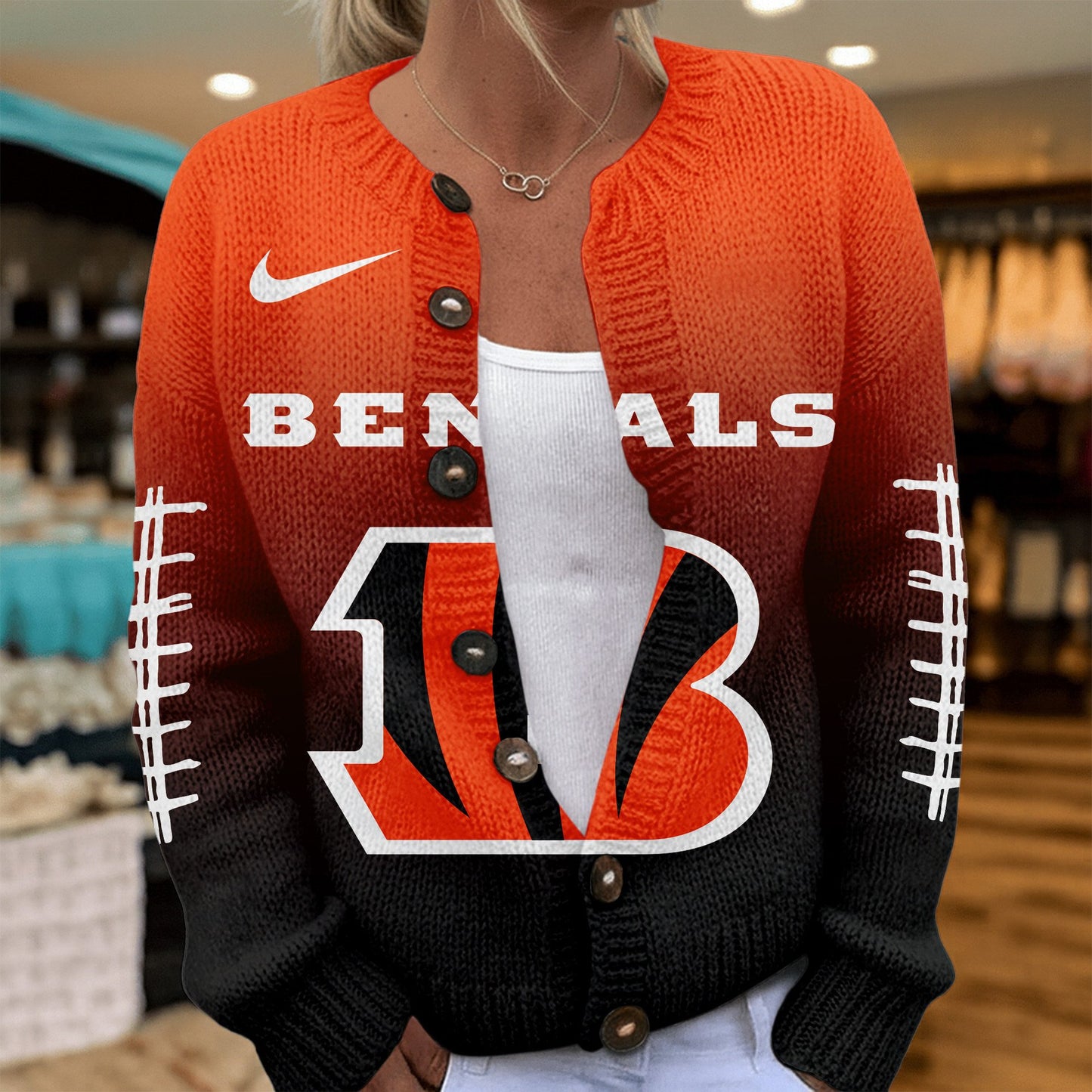 Premium NFL X CIN Smart Woman Love Football Cozy Split Knit Cardigan NDT NHM