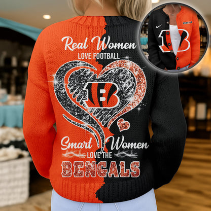 Premium NFL X CIN Smart Woman Love Football Cozy Split Knit Cardigan V2 NDT NHM