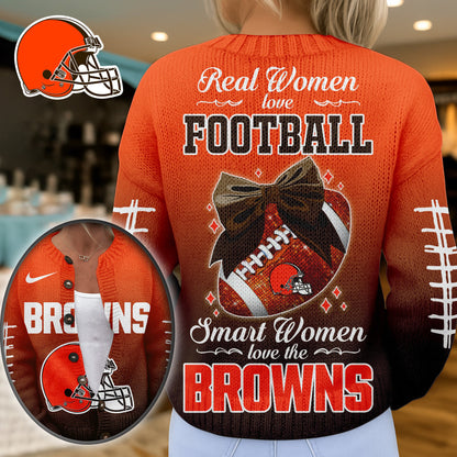 Premium NFL X CLE Smart Woman Love Football Cozy Split Knit Cardigan NDT NHM
