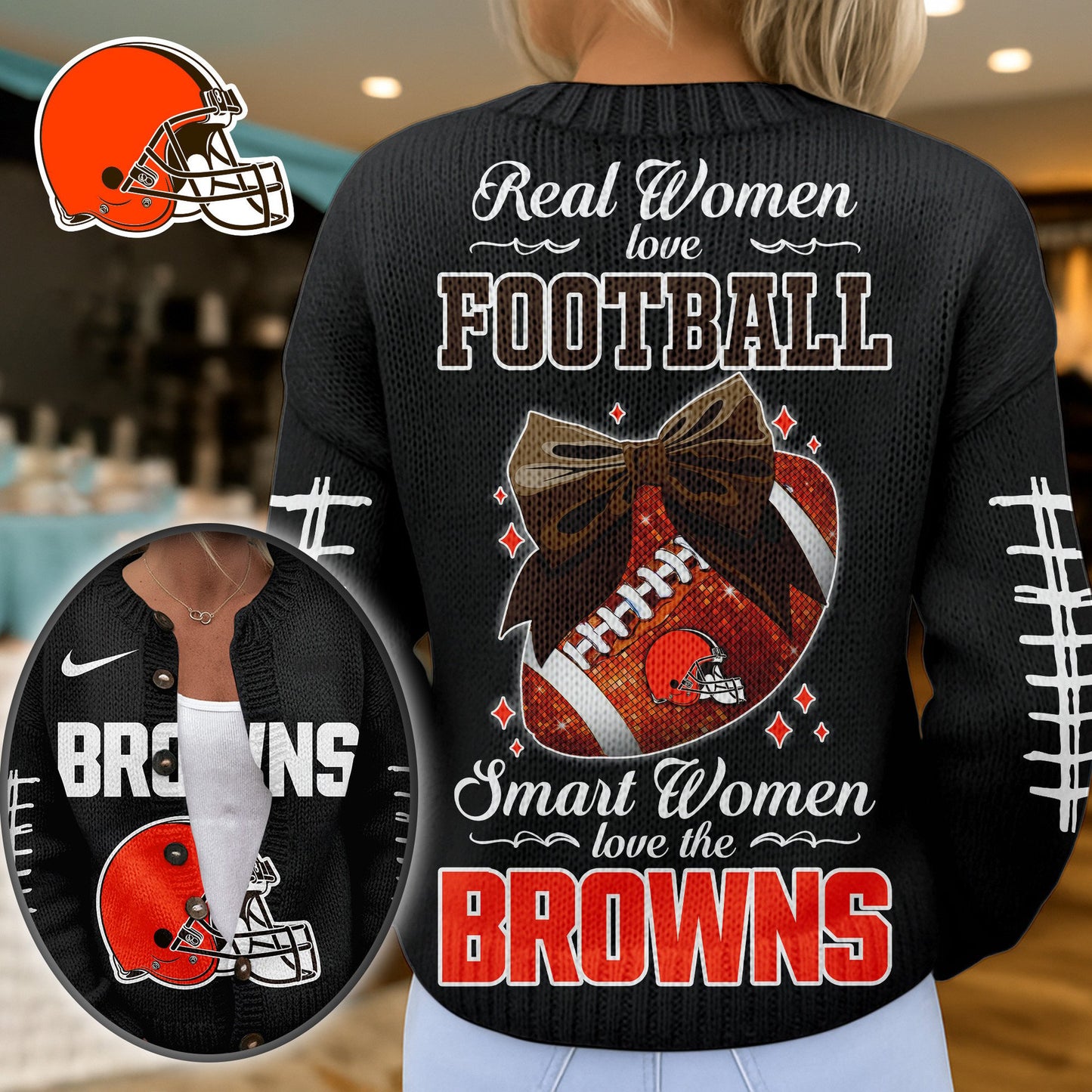 Premium NFL X CLE Smart Woman Love Football Cozy Split Knit Cardigan NDT NHM