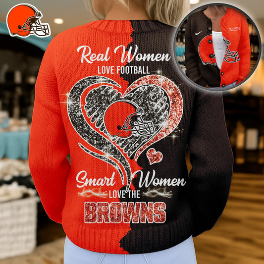 Premium NFL X CLE Smart Woman Love Football Cozy Split Knit Cardigan V2 NDT NHM