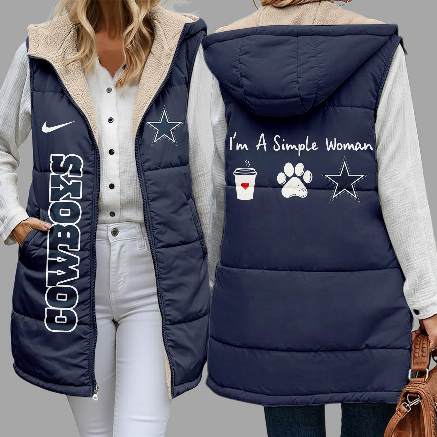 Premium NFL X DAL Simple Girl Quilted Vest NDT NHM 3010