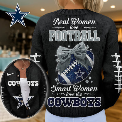 Premium NFL X DAL Smart Woman Love Football Cozy Split Knit Cardigan NDT NHM