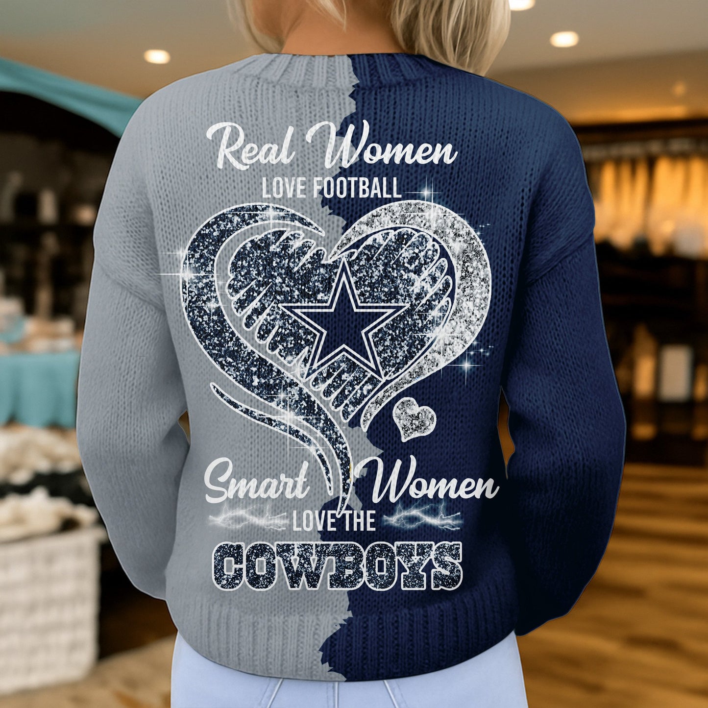 Premium NFL X DAL Smart Woman Love Football Cozy Split Knit Cardigan V2 NDT NHM