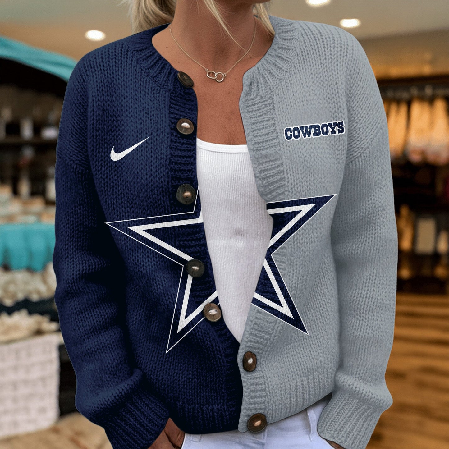 Premium NFL X DAL Smart Woman Love Football Cozy Split Knit Cardigan V2 NDT NHM