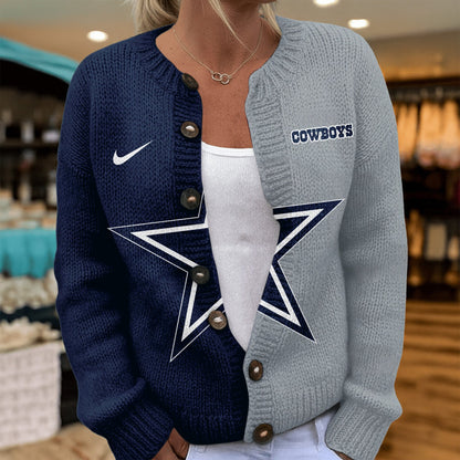 Premium NFL X DAL Smart Woman Love Football Cozy Split Knit Cardigan V2 NDT NHM