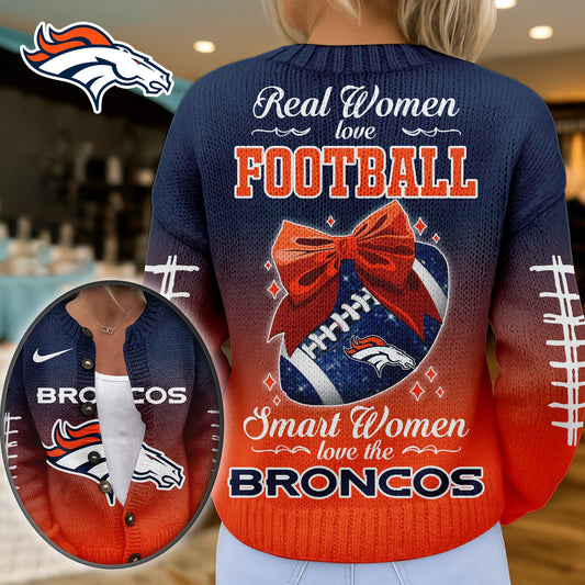 Premium NFL X DEN Smart Woman Love Football Cozy Split Knit Cardigan NDT NHM