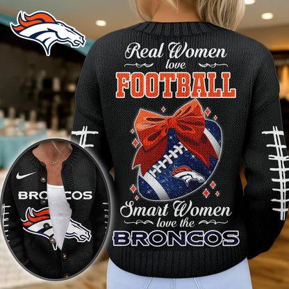 Premium NFL X DEN Smart Woman Love Football Cozy Split Knit Cardigan NDT NHM