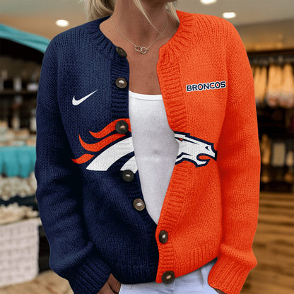 Premium NFL X DEN Smart Woman Love Football Cozy Split Knit Cardigan V2 NDT NHM