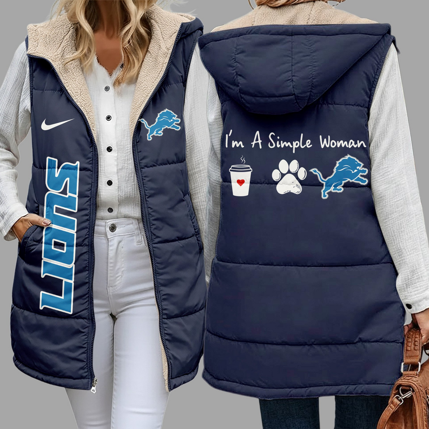 Premium NFL X DET Simple Girl Quilted Vest NDT NHM 3010