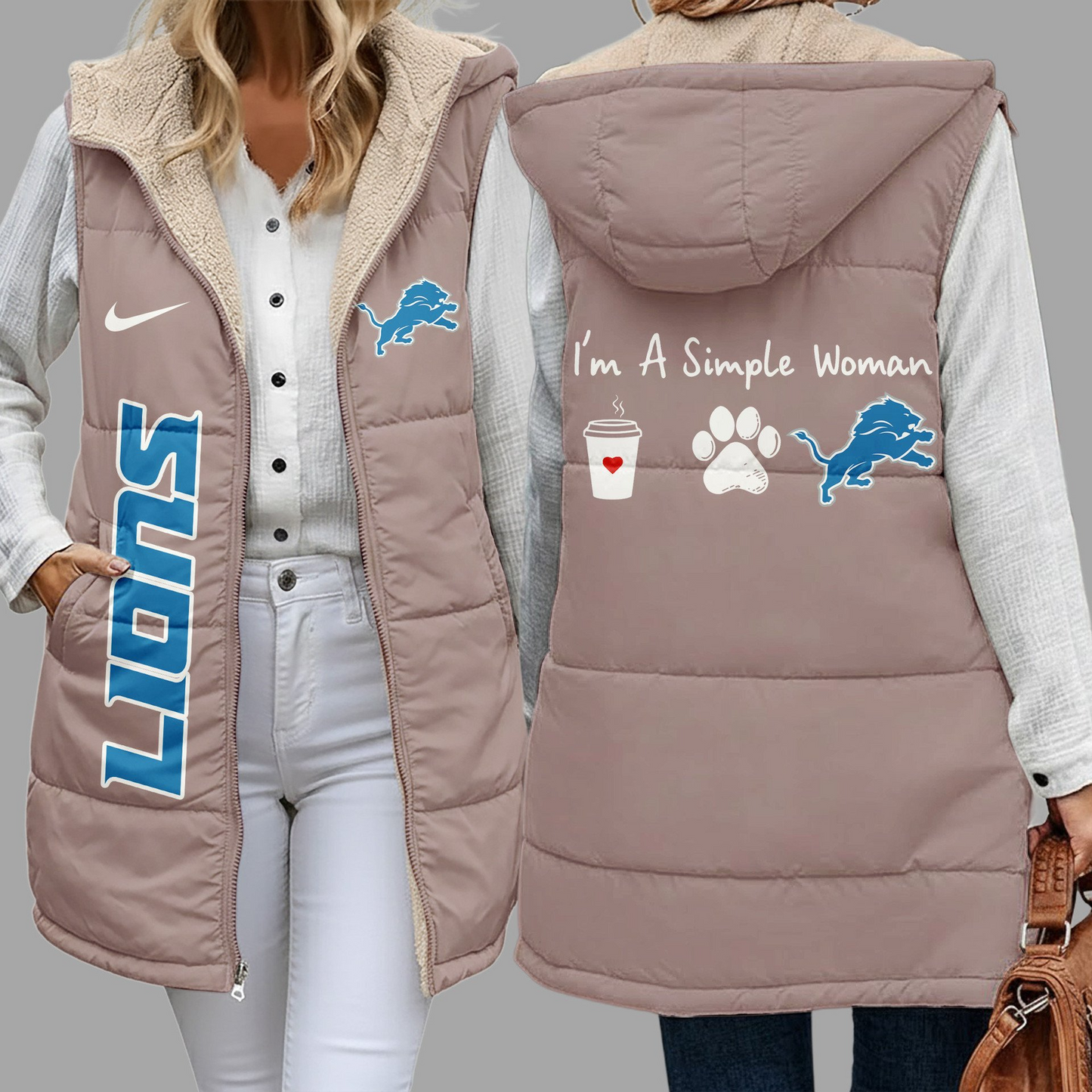 Premium NFL X DET Simple Girl Quilted Vest NDT NHM 3010