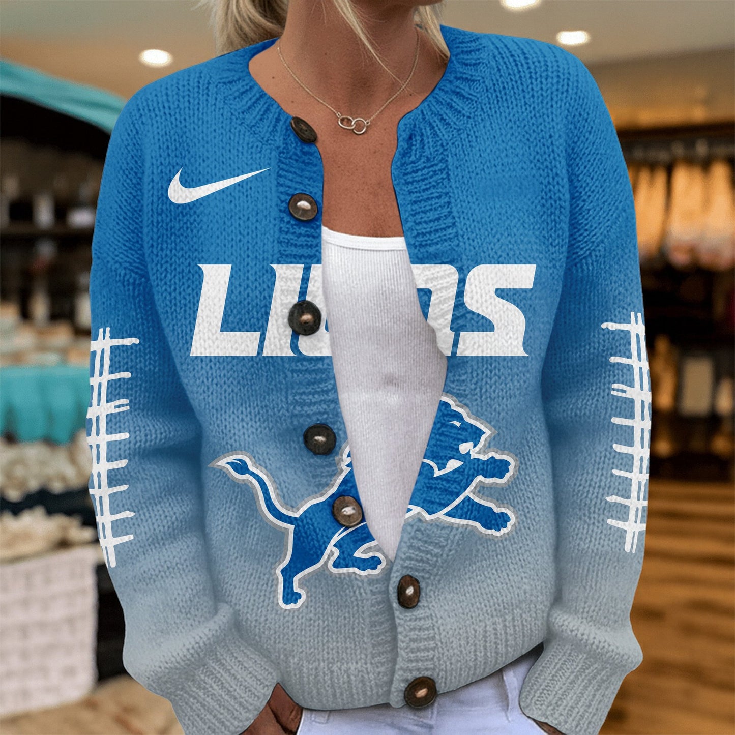 Premium NFL X DET Smart Woman Love Football Cozy Split Knit Cardigan NDT NHM