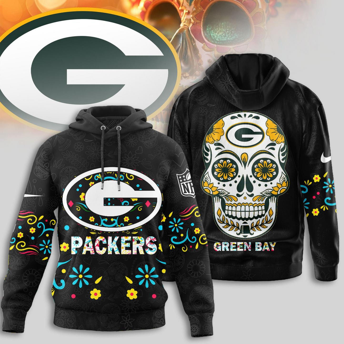 Premium NFL X GB  Dia de los Muertos Limited Editions Hoodie NDT NHM