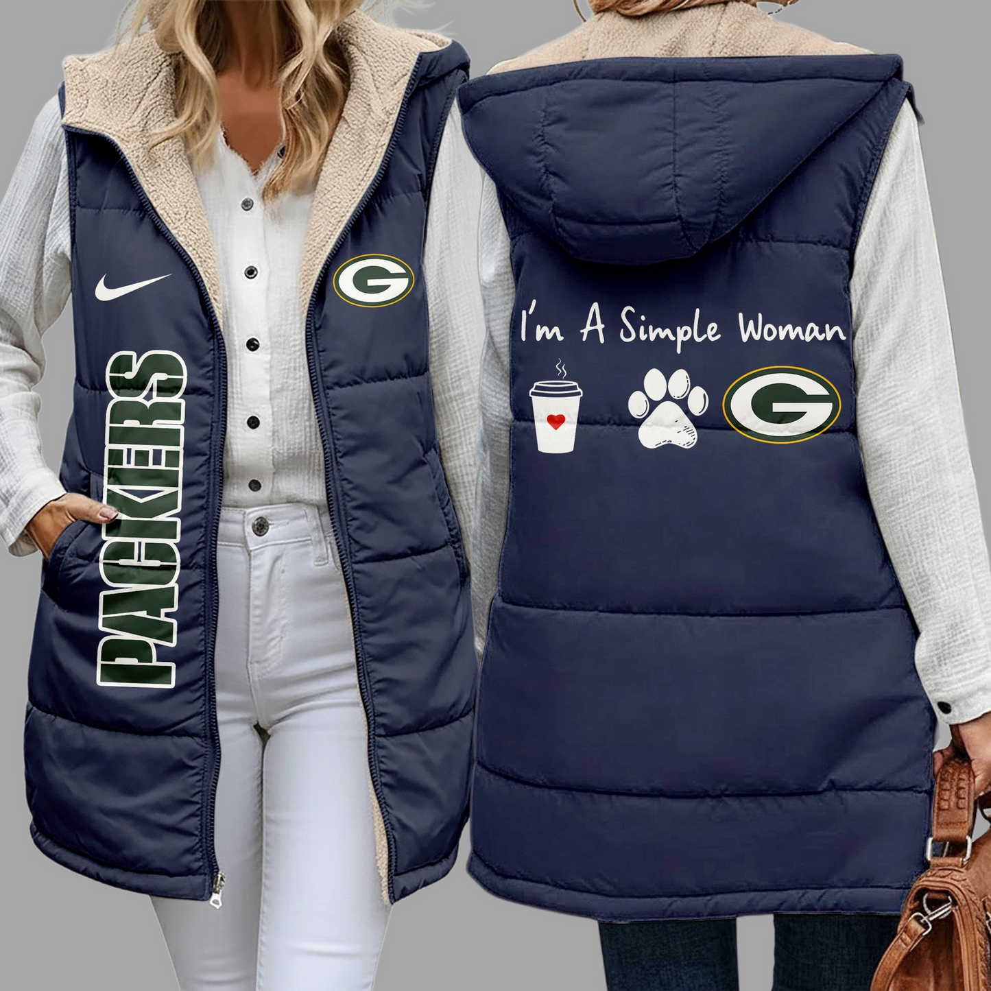 Premium NFL X GB Simple Girl Quilted Vest NDT NHM 3010