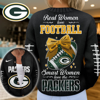 Premium NFL X GB Smart Woman Love Football Cozy Split Knit Cardigan NDT NHM