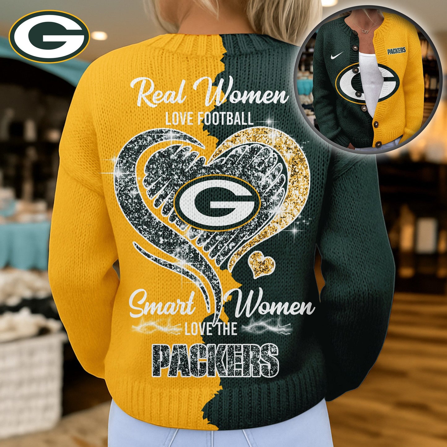 Premium NFL X GB Smart Woman Love Football Cozy Split Knit Cardigan V2 NDT NHM