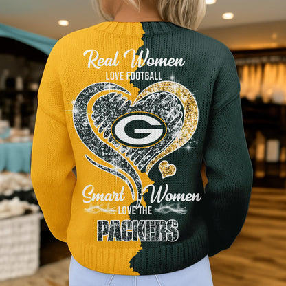 Premium NFL X GB Smart Woman Love Football Cozy Split Knit Cardigan V2 NDT NHM