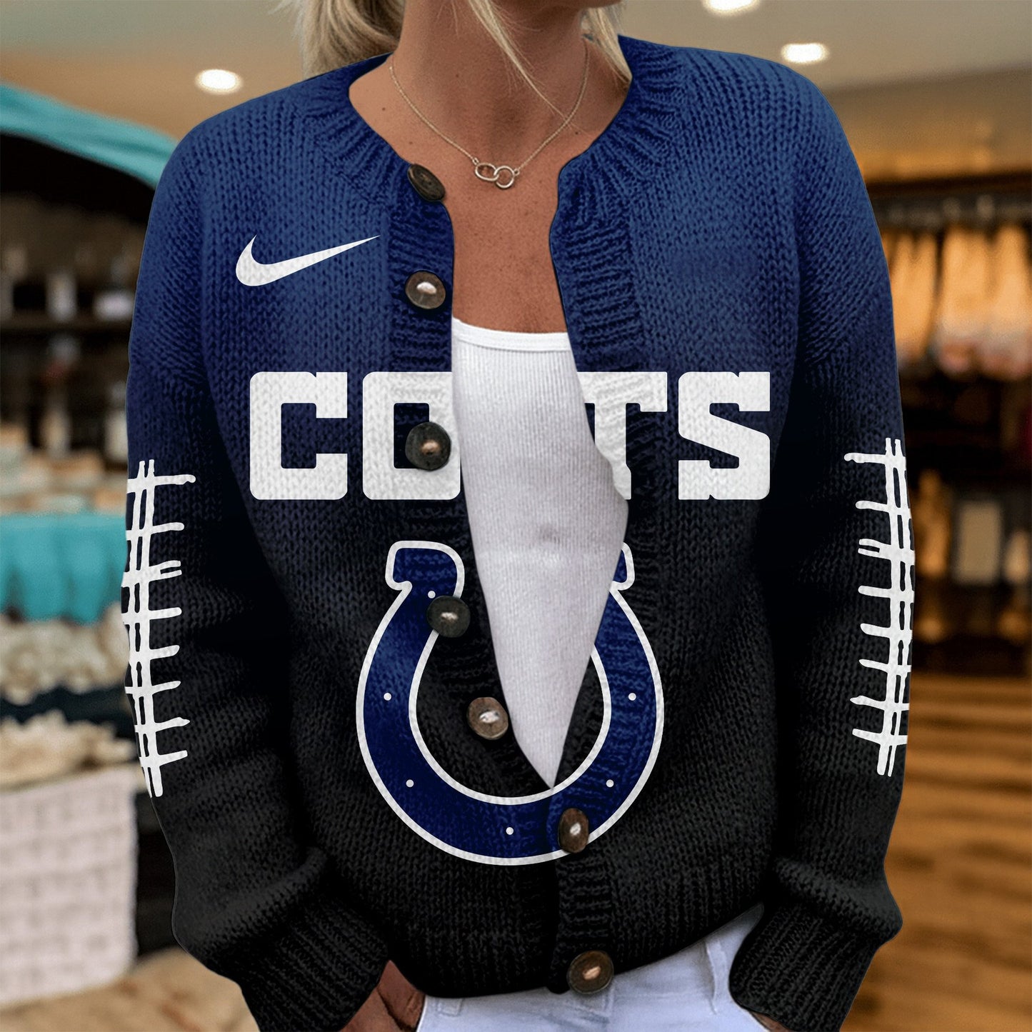 Premium NFL X IND Smart Woman Love Football Cozy Split Knit Cardigan NDT NHM