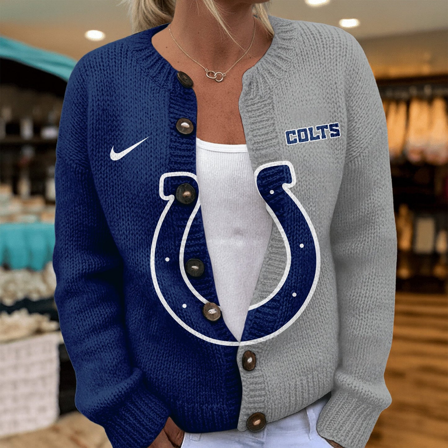 Premium NFL X IND Smart Woman Love Football Cozy Split Knit Cardigan V2 NDT NHM