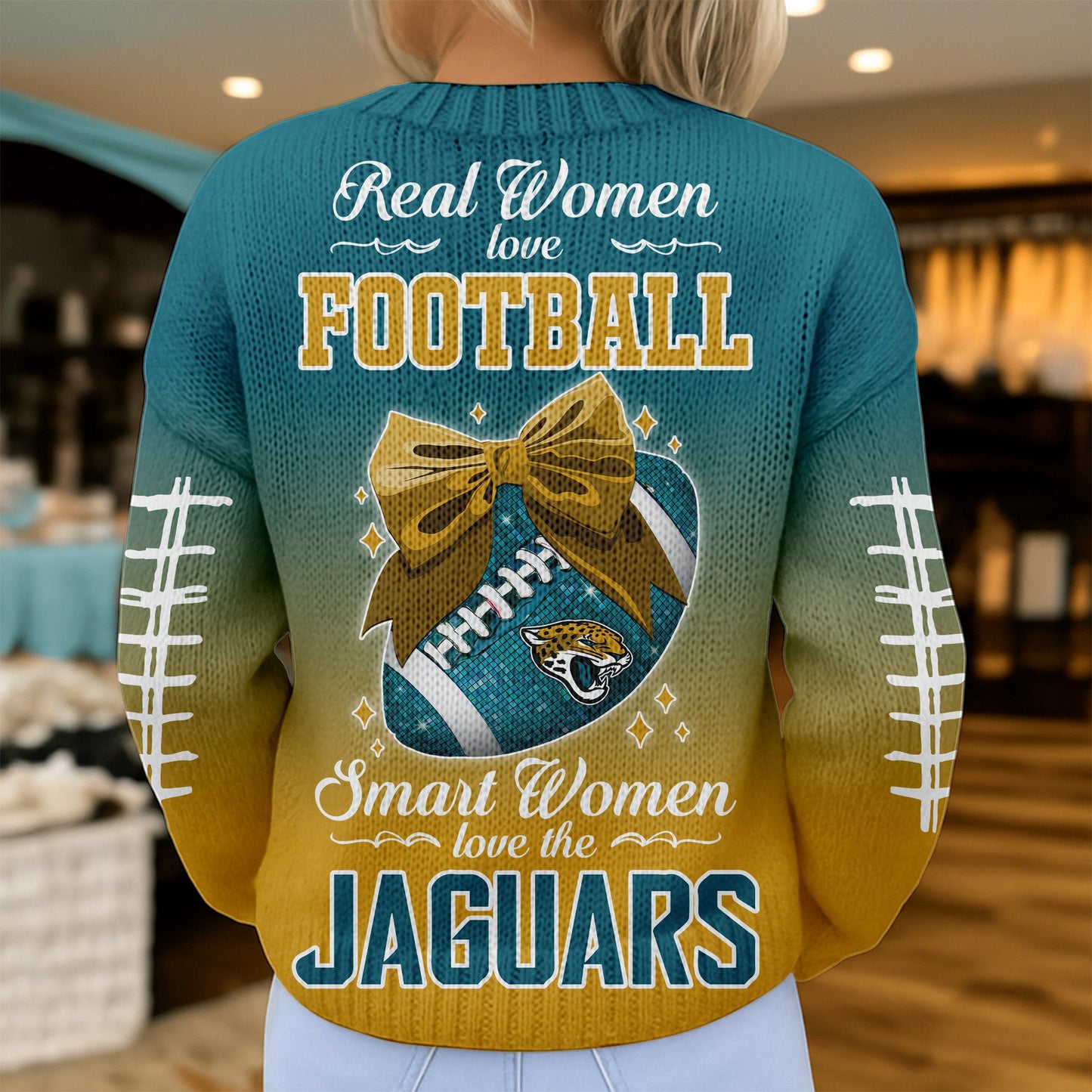 Premium NFL X JAC Smart Woman Love Football Cozy Split Knit Cardigan NDT NHM