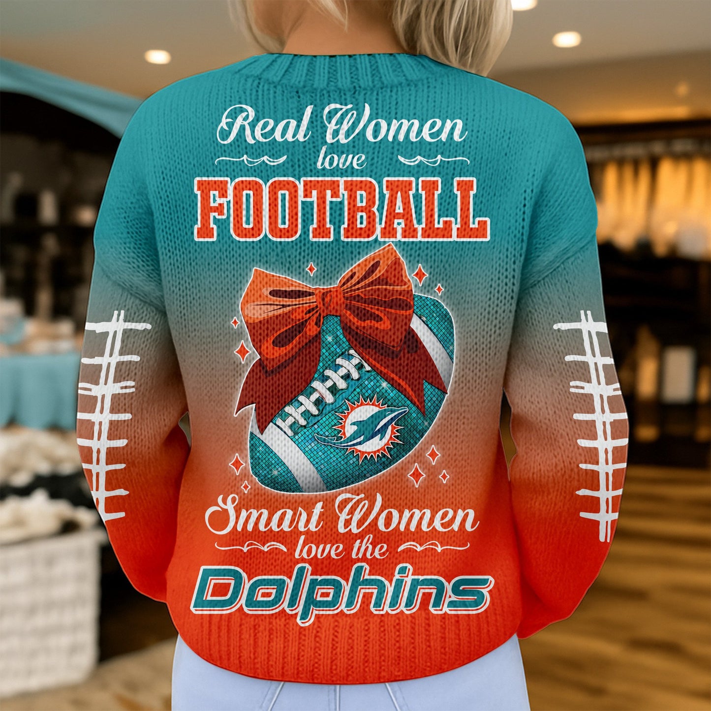 Premium NFL X MIA Smart Woman Love Football Cozy Split Knit Cardigan NDT NHM