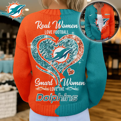 Premium NFL X MIA Smart Woman Love Football Cozy Split Knit Cardigan V2 NDT NHM