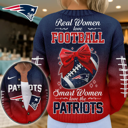 Premium NFL X NE Smart Woman Love Football Cozy Split Knit Cardigan NDT NHM