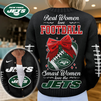 Premium NFL X NYJ Smart Woman Love Football Cozy Split Knit Cardigan NDT NHM