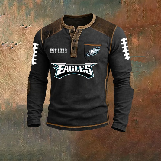 Premium NFL X PHI Classic Henley Long Sleeve Polo Shirt NDT TDT