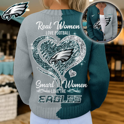Premium NFL X PHI Smart Woman Love Football Cozy Split Knit Cardigan V2 NDT NHM