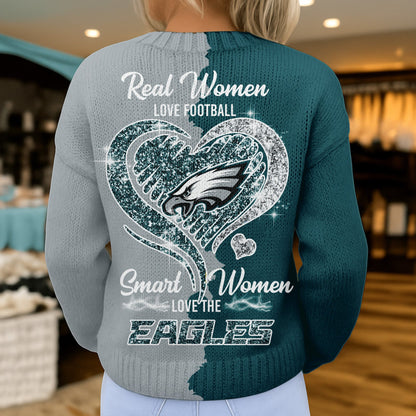 Premium NFL X PHI Smart Woman Love Football Cozy Split Knit Cardigan V2 NDT NHM
