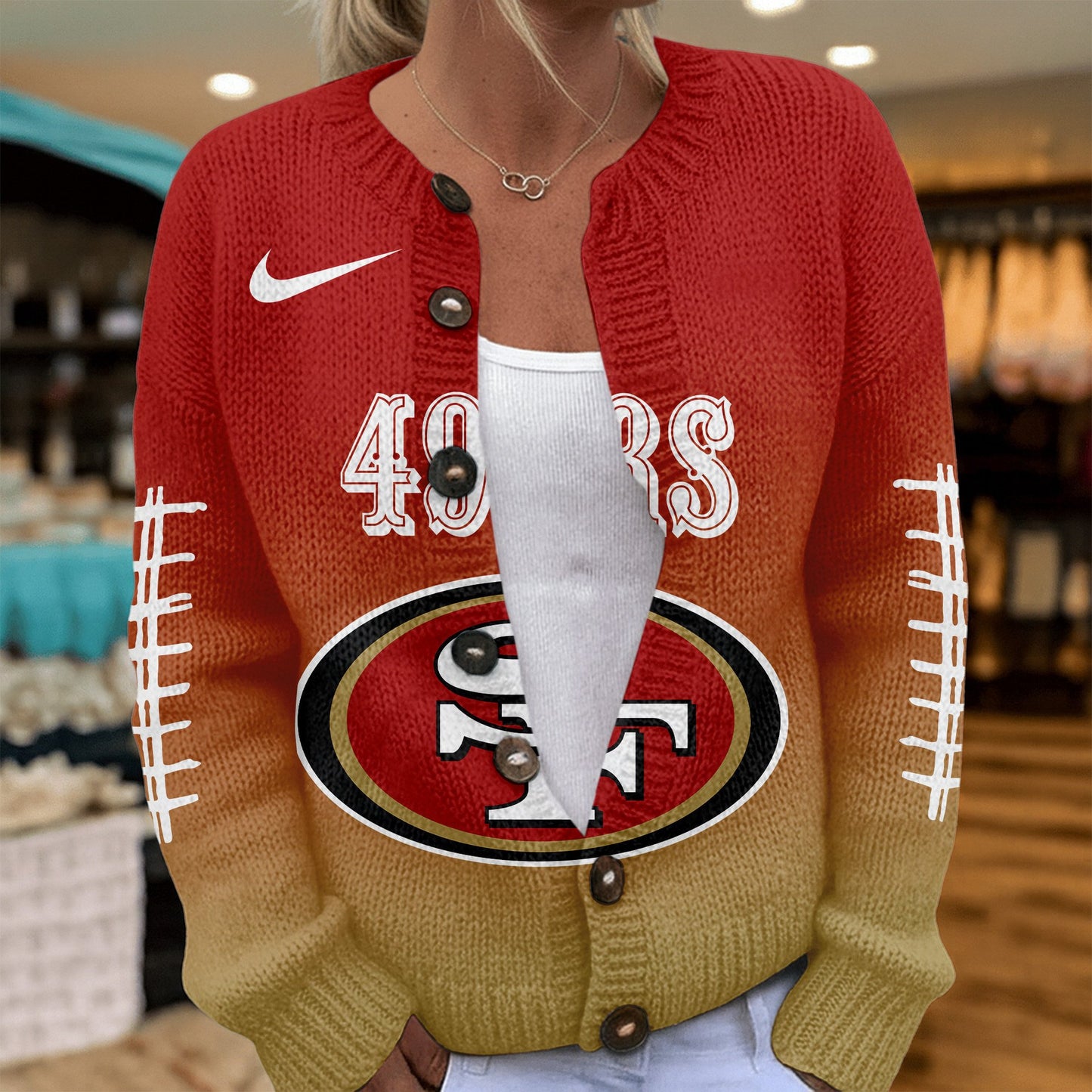 Premium NFL X SF Smart Woman Love Football Cozy Split Knit Cardigan NDT NHM