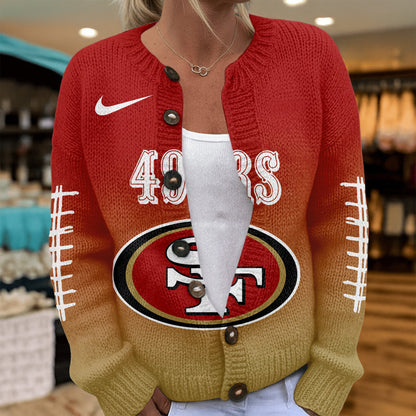 Premium NFL X SF Smart Woman Love Football Cozy Split Knit Cardigan NDT NHM