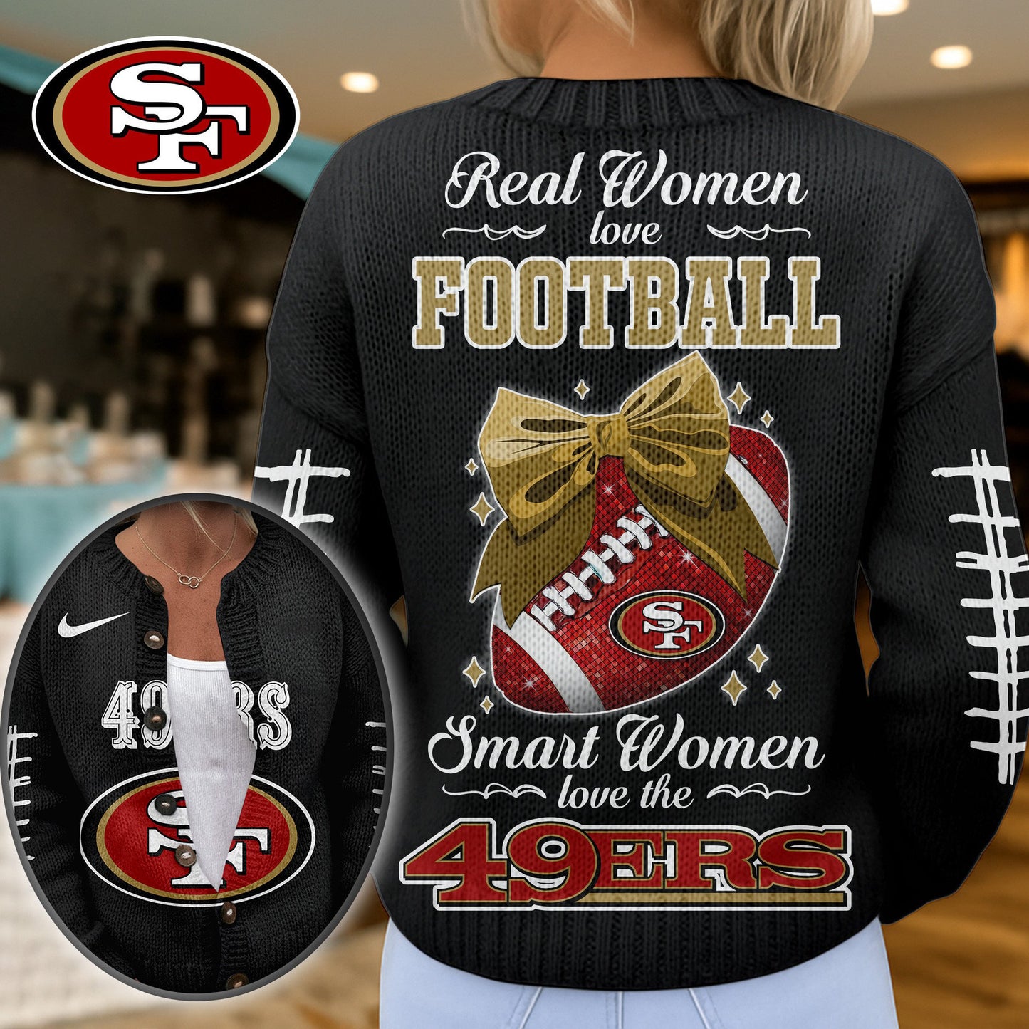 Premium NFL X SF Smart Woman Love Football Cozy Split Knit Cardigan NDT NHM