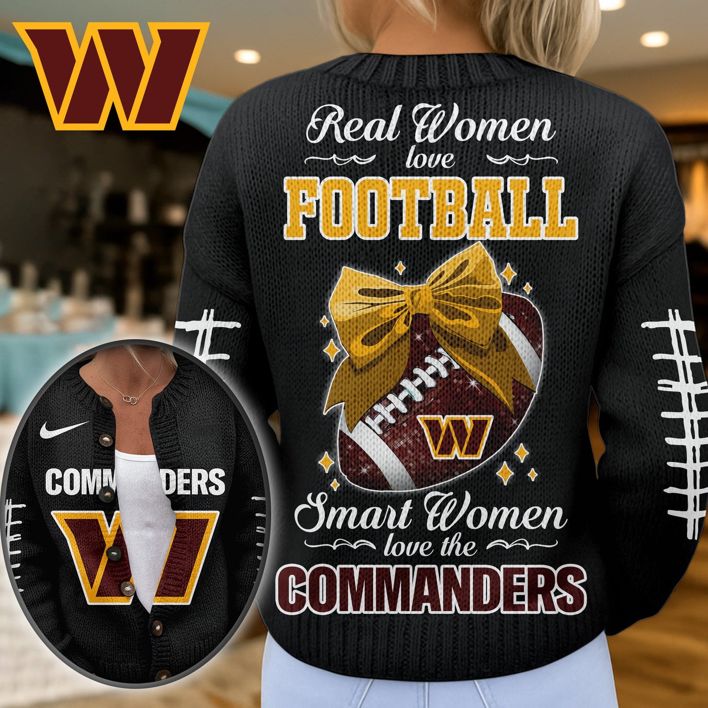 Premium NFL X WAS Smart Woman Love Football Cozy Split Knit Cardigan NDT NHM