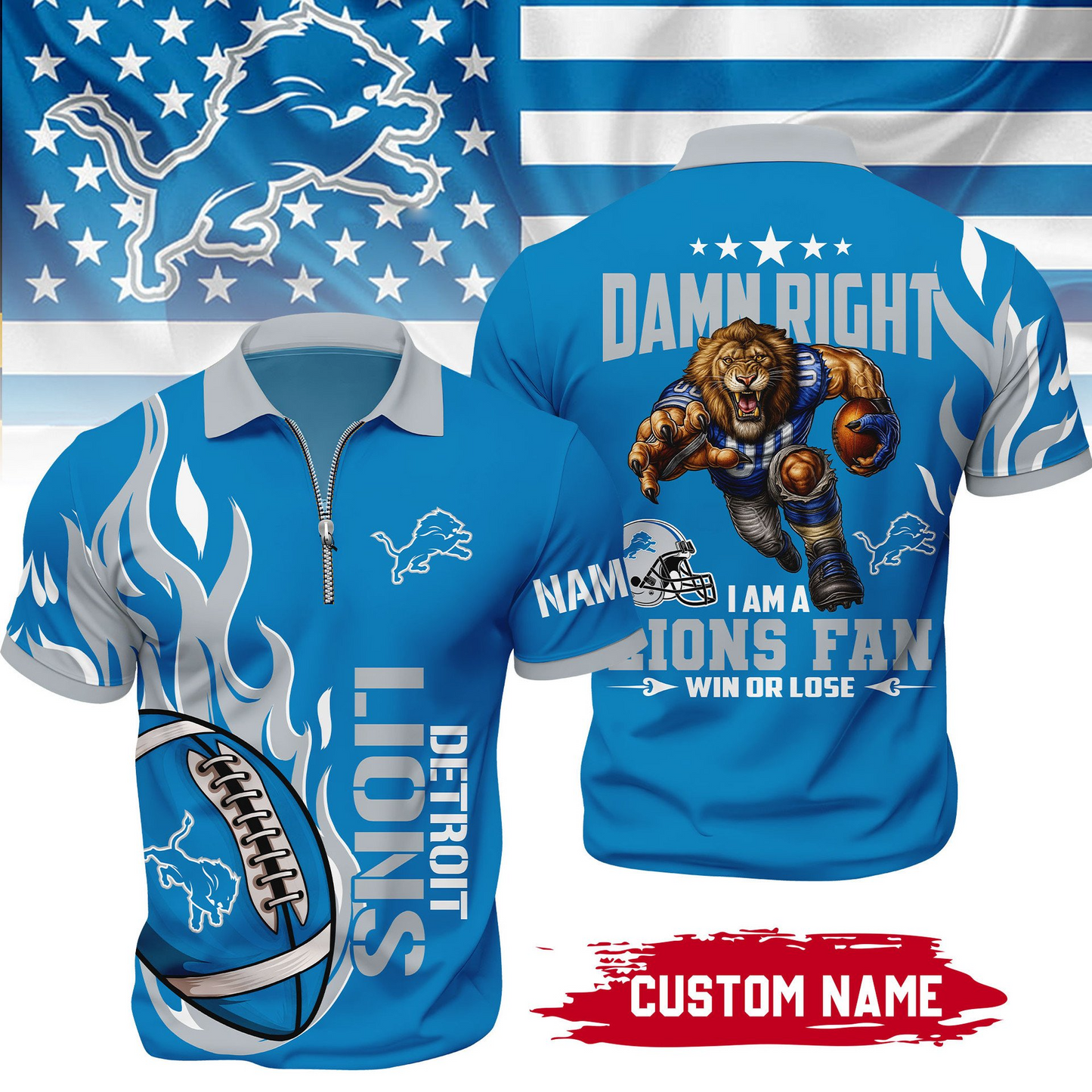 Premium NFL x DET True Fan Zipper Polo V1 NAK NHT