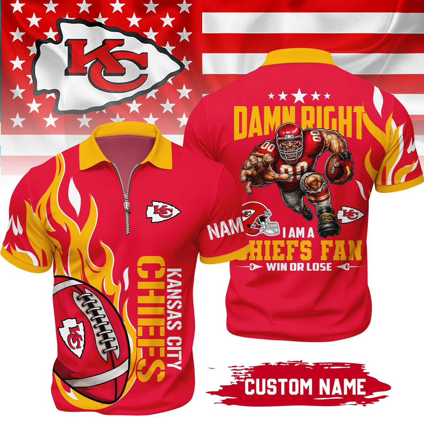 Premium NFL x KC True Fan Zipper Polo V1 NAK NHT