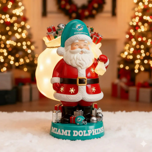 UNIQUE NFL X MIA Santa Claus LED NITE Holiday Statuary NDT NHM