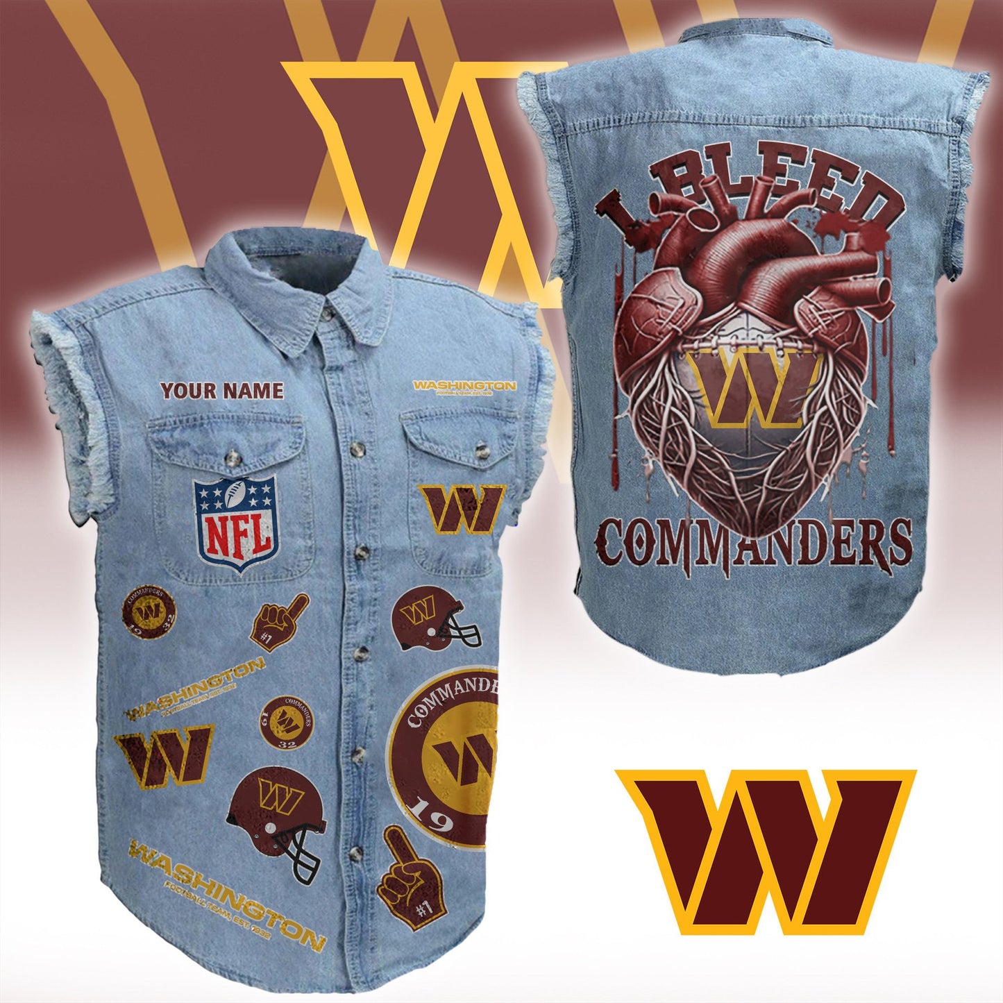 WC NFL Personalize Sleeveless Denim Jacket For Fan DDT CTND