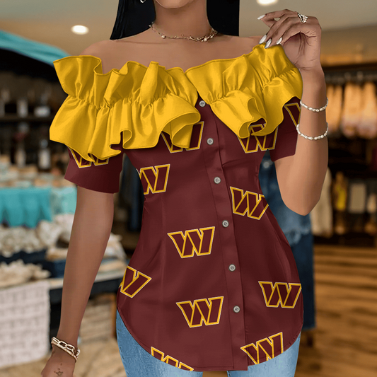 WC Premium NFL Women Ruffle Off-Shoulder Blouse DDT CTND