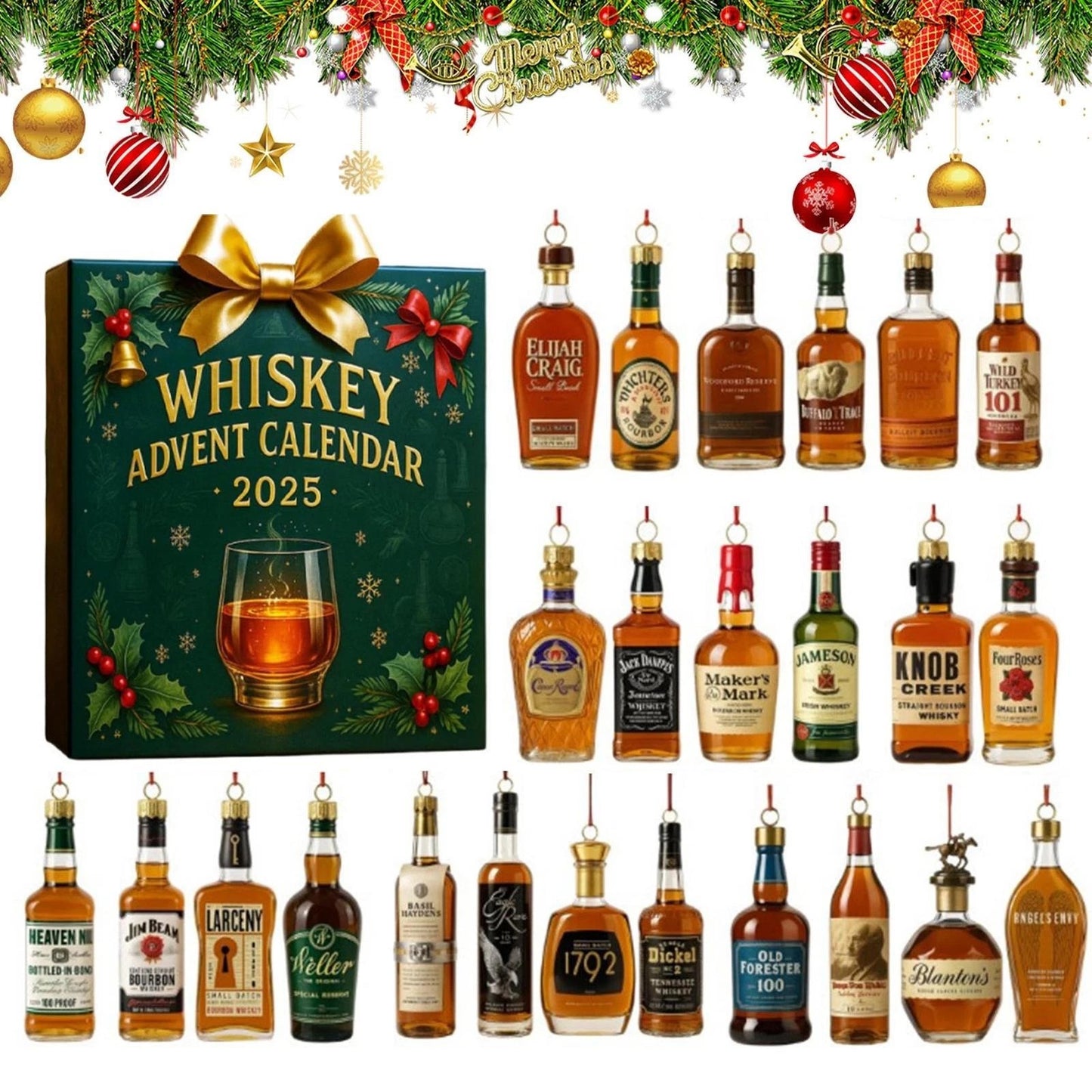 DISCOUNT 60% Whiskey Advent Calendar 24 Days Without Repetition, 2D Christmas Decor BQH