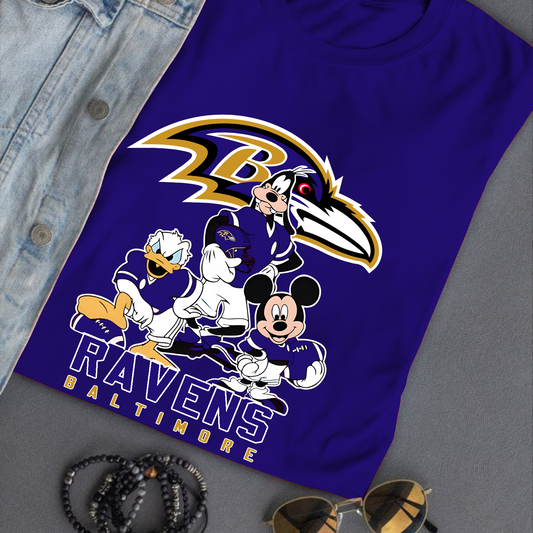 Baltimore Ravens Mickey Goofy Donald Disney NFL T-Shirt DATND TANTD