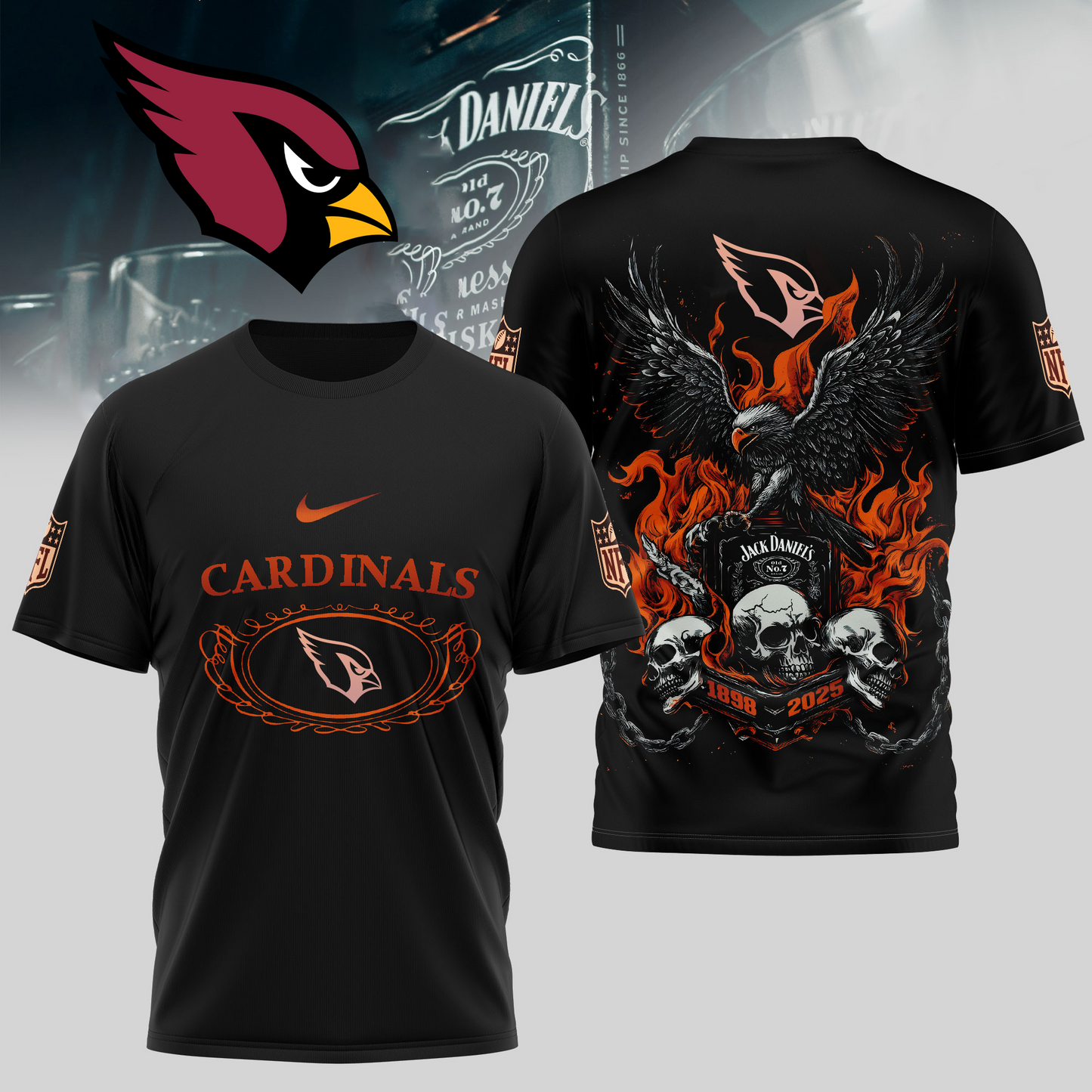 Premium NFL Flaming Eagle Skull T-Shirt DDT CTND