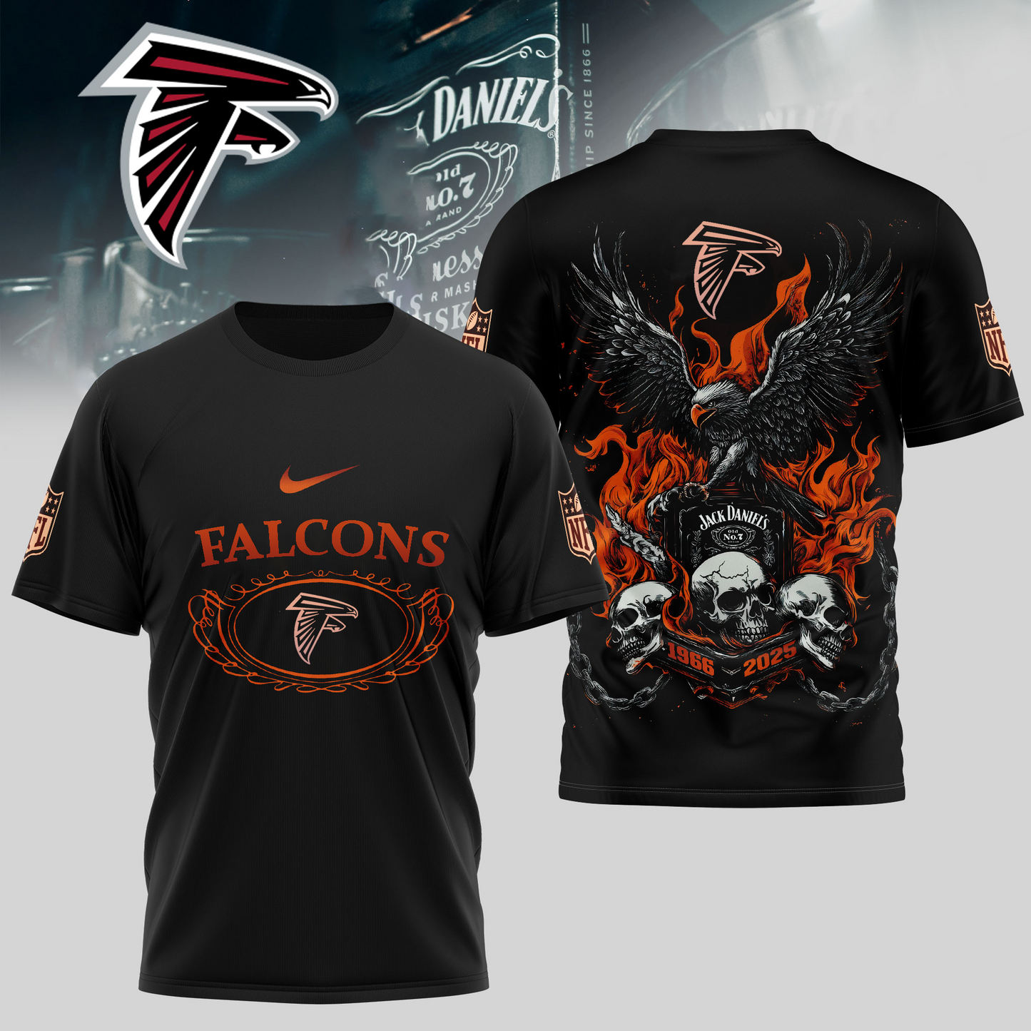 AF Premium NFL Flaming Eagle Skull T-Shirt DDT CTND