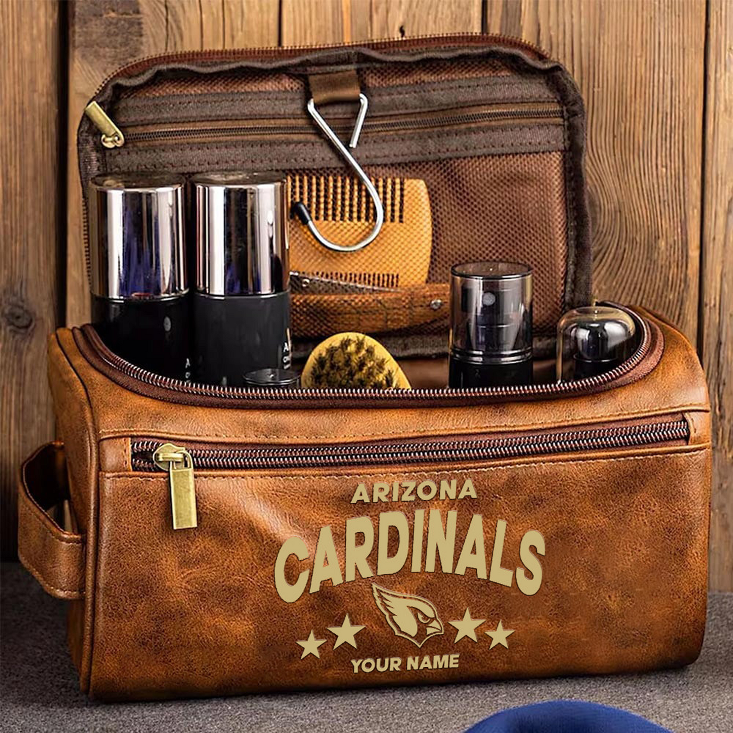 ARI Football Men Leather Toiletry Bag Custom Any Name DATND TANTD