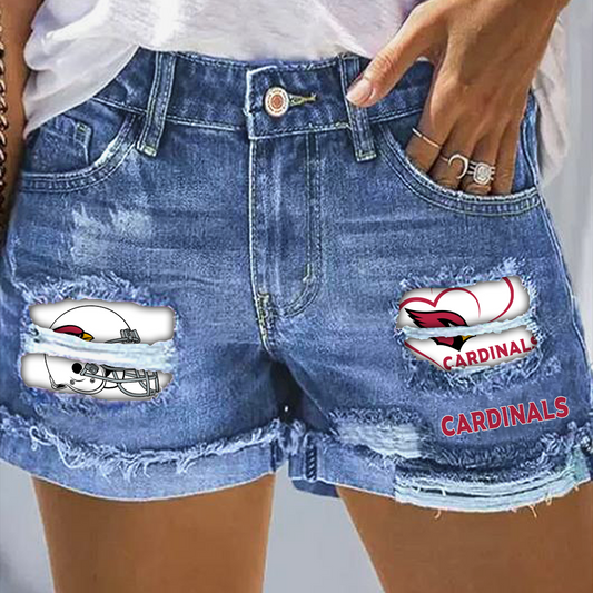 Arizona Cardinals Rip Print Fashion Denim Shorts DatND DVT